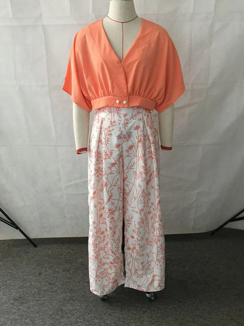 Martina Fashion V neck Printed Office Wide Women Clothing sets - Vestir en Moda
