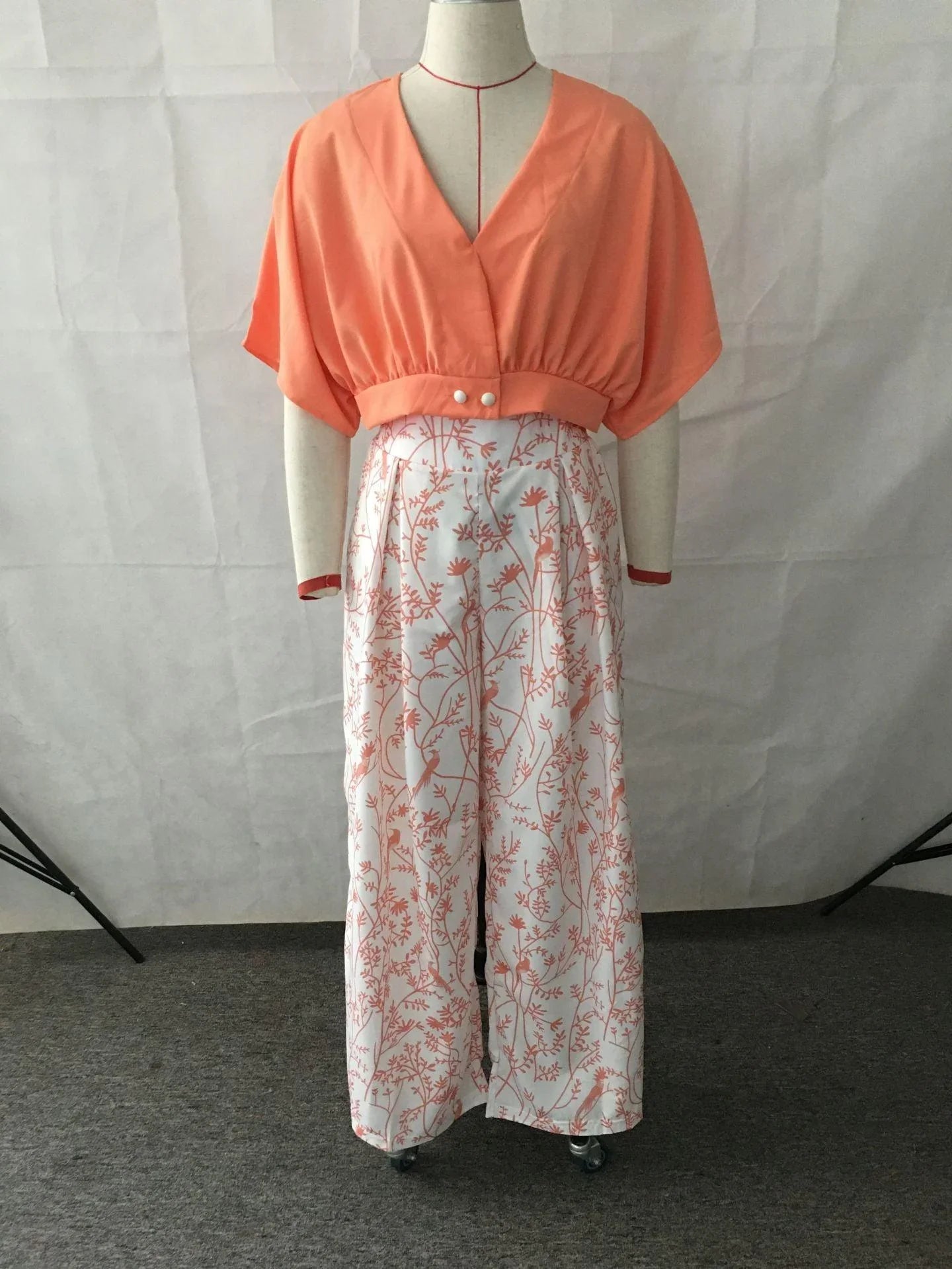 Martina Fashion V neck Printed Office Wide Women Clothing sets - Vestir en Moda