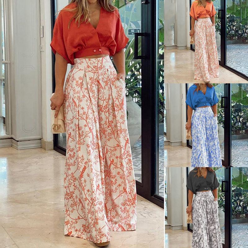 Martina Fashion V neck Printed Office Wide Women Clothing sets - Vestir en Moda