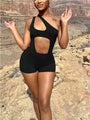 Martina One Shoulder Hollow Out Sleeveless Short Rompers - Vestir en Moda