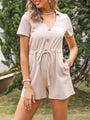 Martina Women Round Neck Solid Color Lapel Sleeve Rompers - Vestir en Moda