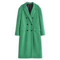 Mary Women Clothing Green Double Breasted Long Woolen Coat - Vestir en Moda