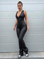 Matilde Fashion V Neck Black Sleeveless Solid Jumpsuit - Vestir en Moda