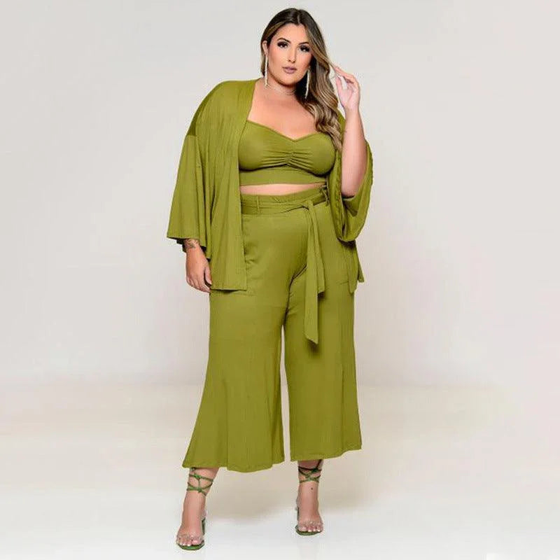 Maya Plus Size Vest Medium Long Trousers Fashion Solid Color Three Piece Set - Vestir en Moda