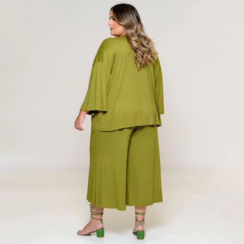 Maya Plus Size Vest Medium Long Trousers Fashion Solid Color Three Piece Set - Vestir en Moda