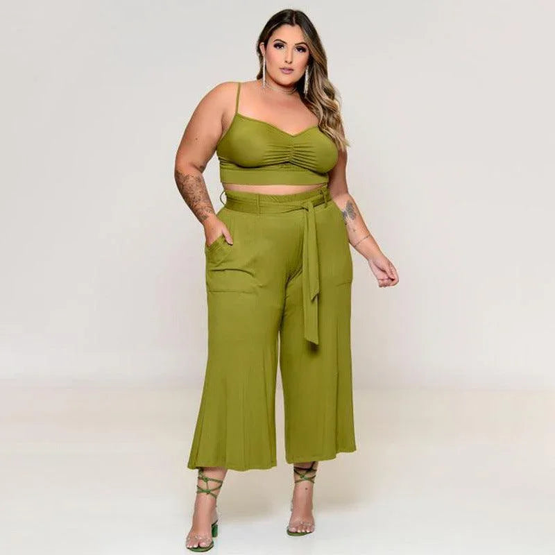 Maya Plus Size Vest Medium Long Trousers Fashion Solid Color Three Piece Set - Vestir en Moda