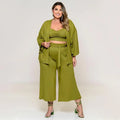 Maya Plus Size Vest Medium Long Trousers Fashion Solid Color Three Piece Set - Vestir en Moda