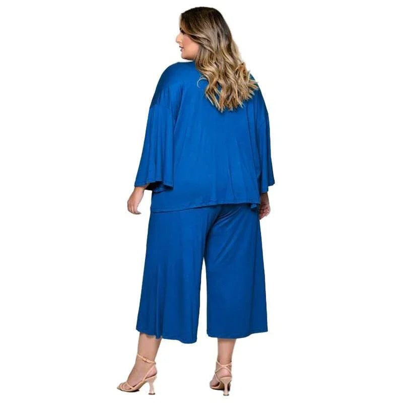 Maya Plus Size Vest Medium Long Trousers Fashion Solid Color Three Piece Set - Vestir en Moda