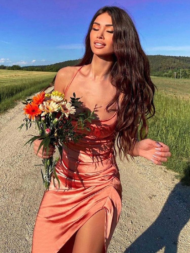 Melanie Satin Maxi Dresses Backless - Vestir en Moda