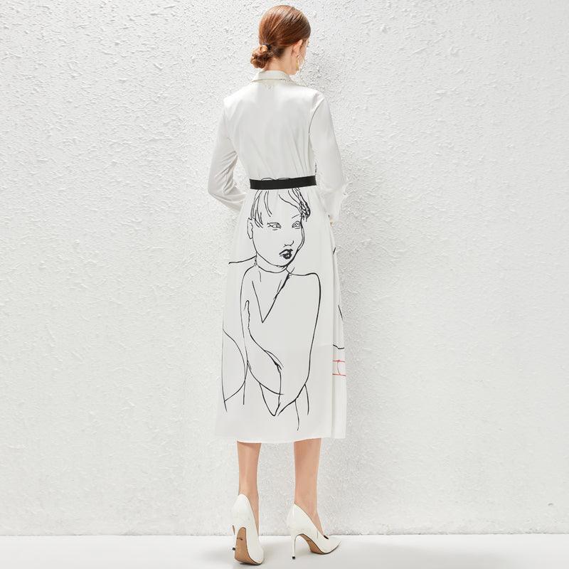 Melissa With Printed Lapel Slim Single Breasted Shirt Dresses - Vestir en Moda