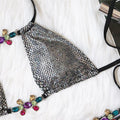Melody Shiny Crystal Diamond Metal Buckle Halter Snake Print Swimwear - Vestir en Moda
