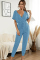Merina Surplice Neck Tied Short Sleeve Jumpsuits - Vestir en Moda
