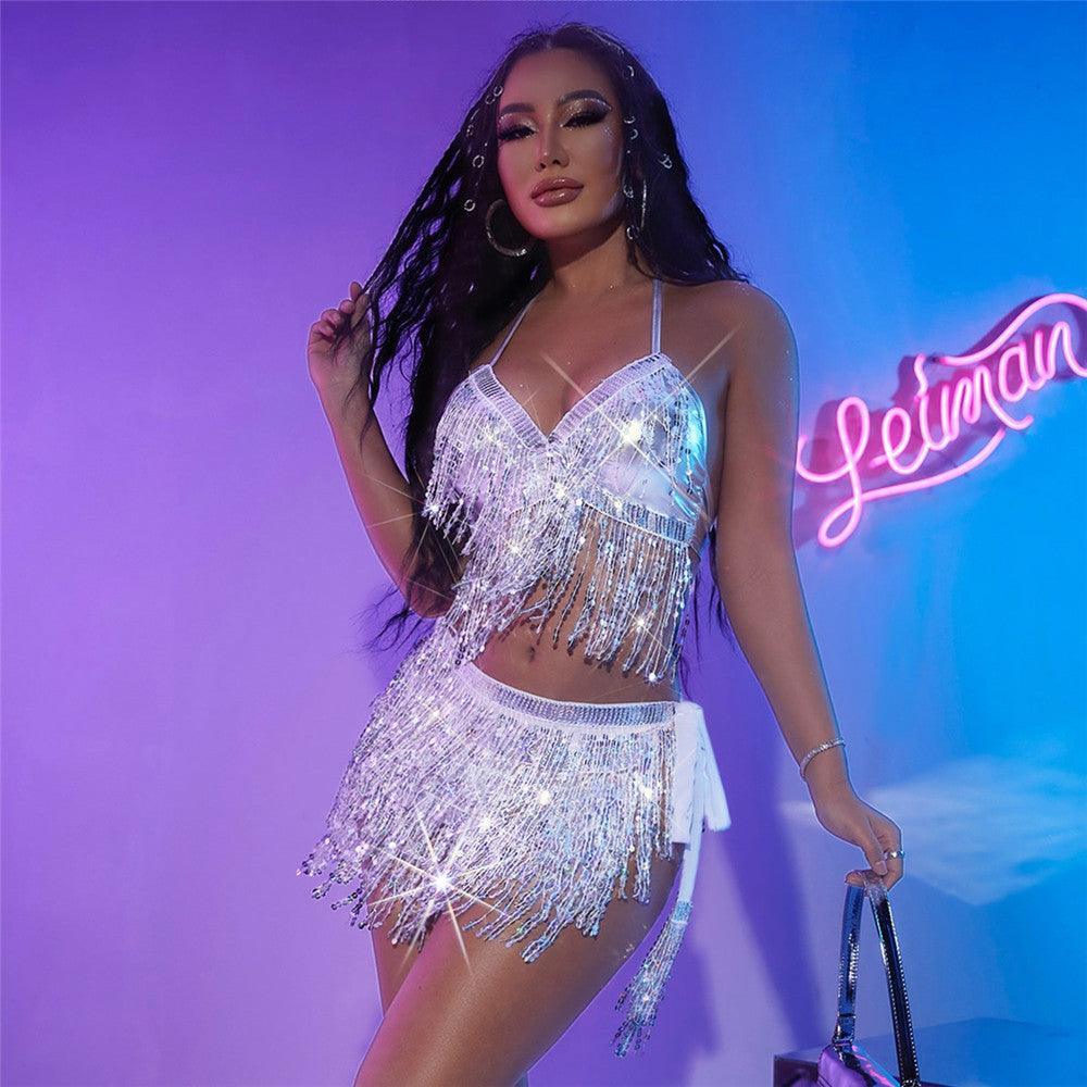 Mia Performance Show Sequin Tassel Two Piece Set - Vestir en Moda