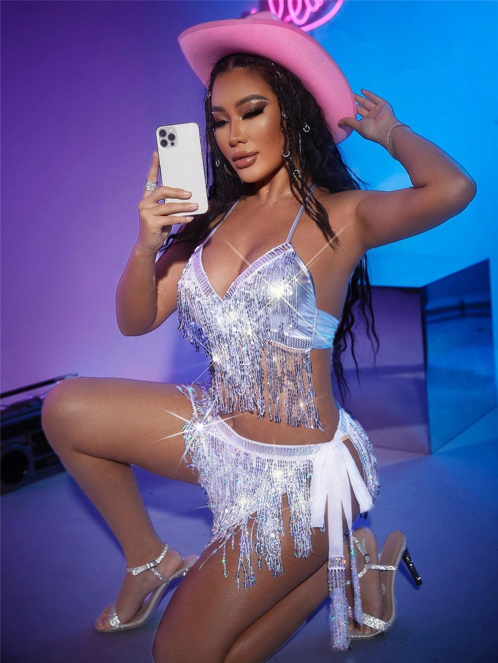 Mia Performance Show Sequin Tassel Two Piece Set - Vestir en Moda