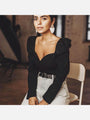 Mia Slim Fitted Black Puff Sleeve Blouse - Vestir en Moda