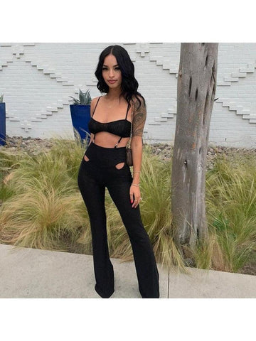 Mia Summer Pure Color Hollowed Out Women's Jumpsuit