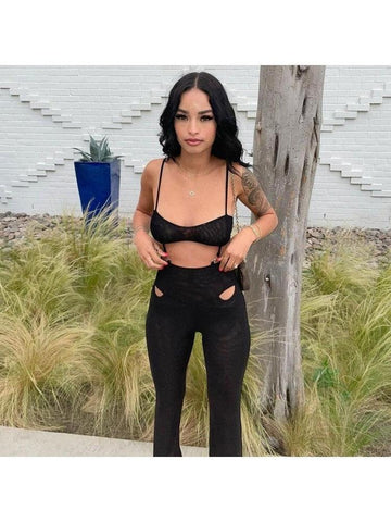 Mia Summer Pure Color Hollowed Out Women's Jumpsuit