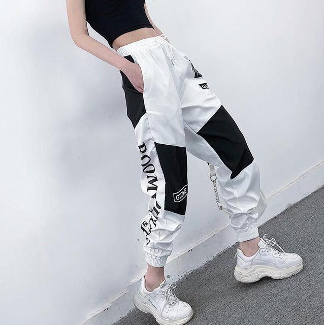 Michaela High Waist Letter Spliced Cargo Loose Sexy Pants - Vestir en Moda