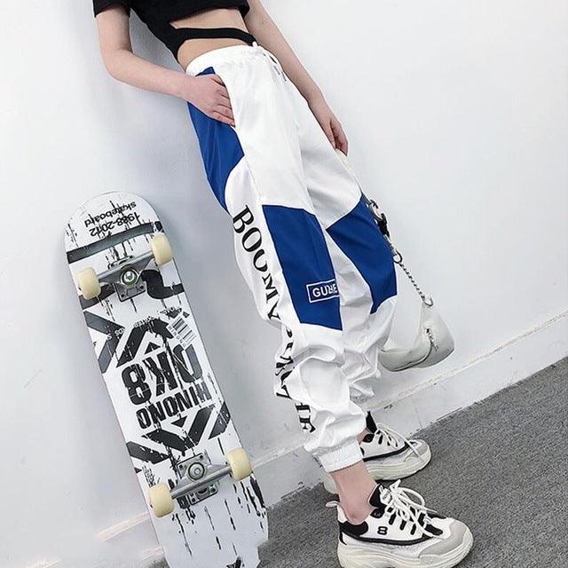 Michaela High Waist Letter Spliced Cargo Loose Sexy Pants - Vestir en Moda