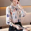 Mila Long Sleeve Printed Chiffon Elegant Blouse - Vestir en Moda