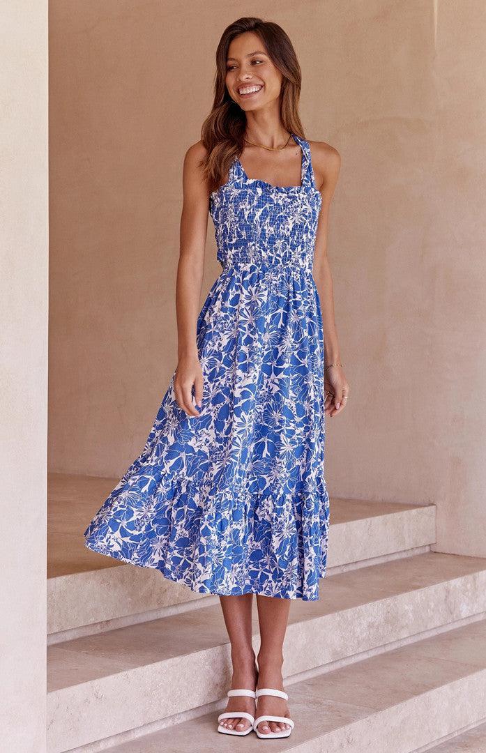 Miosotis Women Elegant Hollowing Criss Cross Print Dresses - Vestir en Moda
