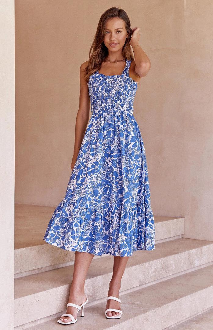 Miosotis Women Elegant Hollowing Criss Cross Print Dresses - Vestir en Moda