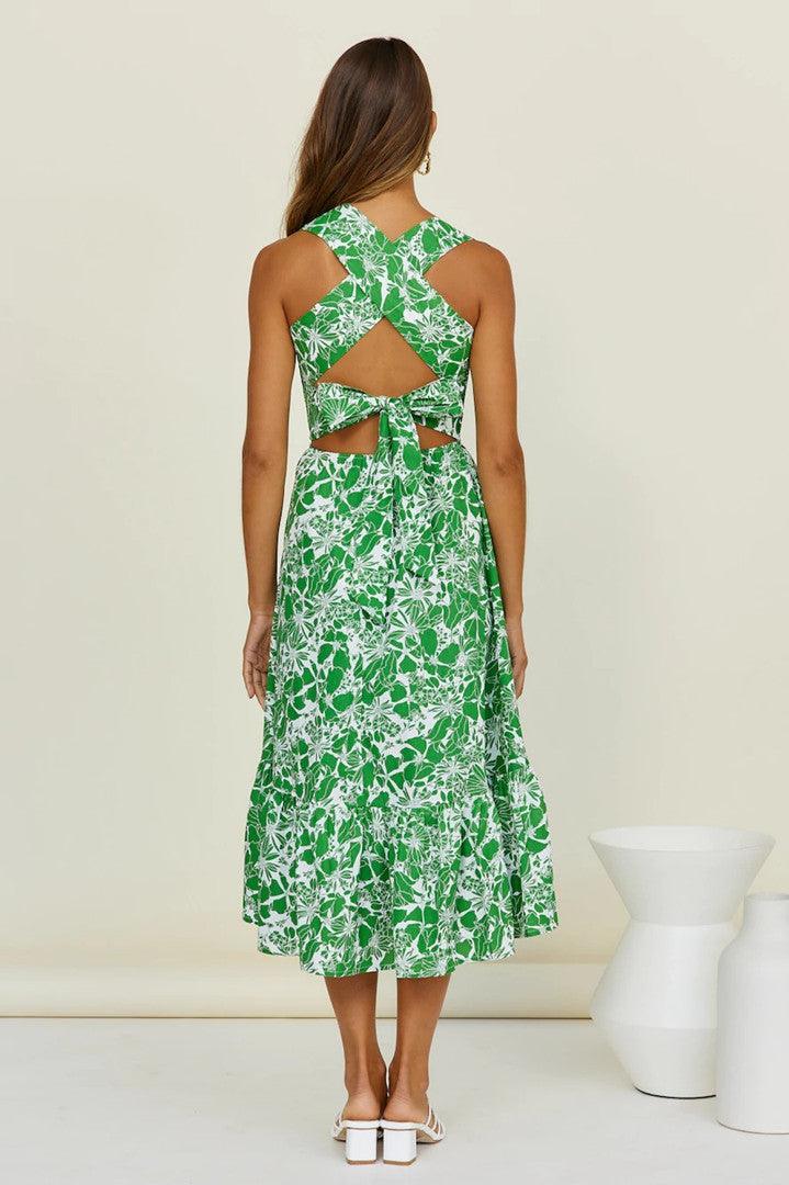 Miosotis Women Elegant Hollowing Criss Cross Print Dresses - Vestir en Moda