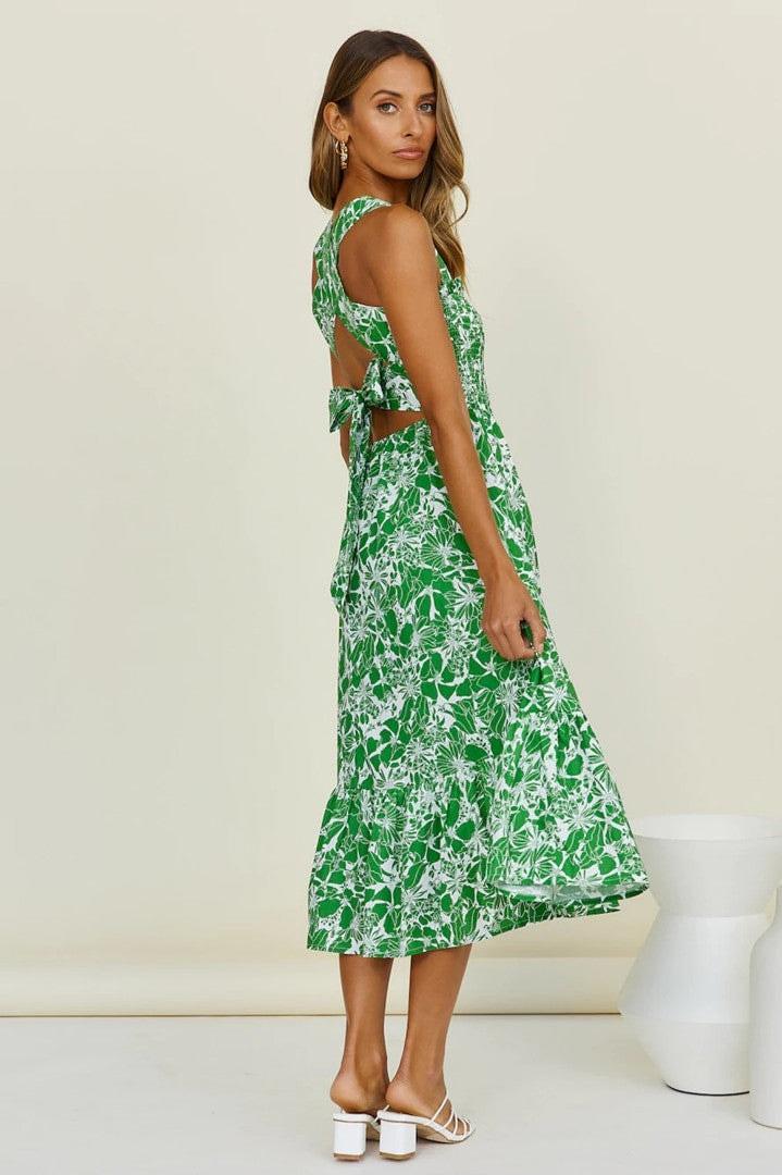 Miosotis Women Elegant Hollowing Criss Cross Print Dresses - Vestir en Moda