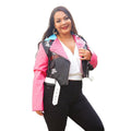 Molly Plus Size Cool Leather Rivet Printing Collared Contrast Jacket - Vestir en Moda