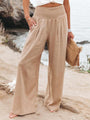 Monroe Solid Smocked Waist Side Seam Pockets Wide Leg Pants - Vestir en Moda