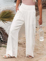 Monroe Solid Smocked Waist Side Seam Pockets Wide Leg Pants - Vestir en Moda