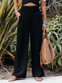 Monroe Solid Smocked Waist Side Seam Pockets Wide Leg Pants - Vestir en Moda