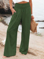 Monroe Solid Smocked Waist Side Seam Pockets Wide Leg Pants - Vestir en Moda