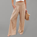 Monroe Solid Smocked Waist Side Seam Pockets Wide Leg Pants - Vestir en Moda