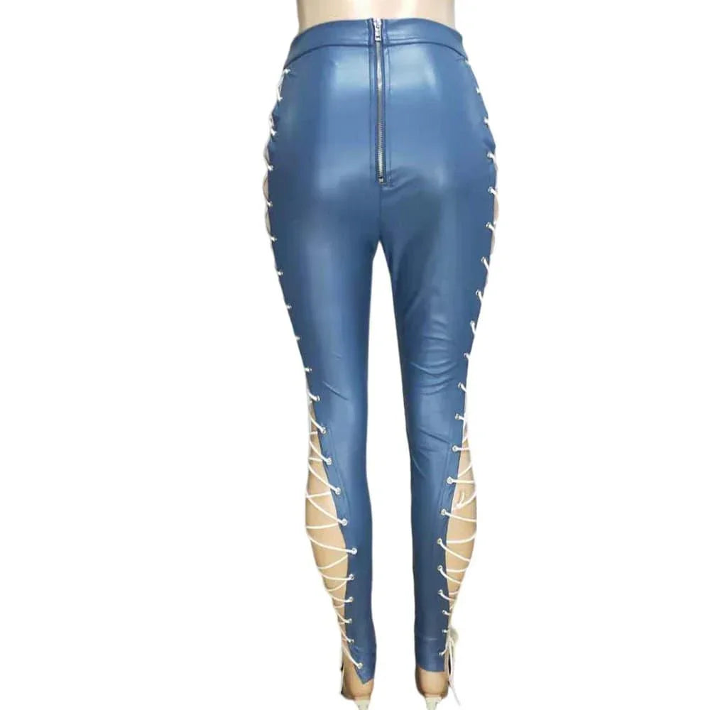 Morgan Black Casual Slim Criss Cross Strap Trousers Lace Up Pants - Vestir en Moda