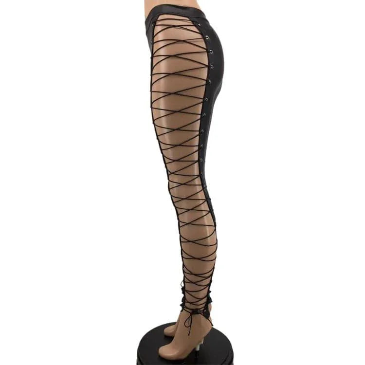 Morgan Black Casual Slim Criss Cross Strap Trousers Lace Up Pants - Vestir en Moda
