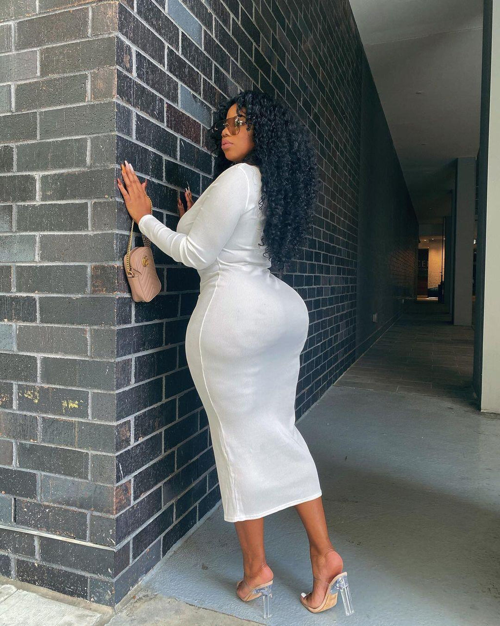 Nadia Plus Size Sexy Solid Color V-Neck Long Sleeve Women Dress - Vestir en Moda