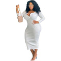 Nadia Plus Size Sexy Solid Color V-Neck Long Sleeve Women Dress - Vestir en Moda