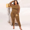 Naomi Plus Size Leopard Print Contrast Color Casual Two-Piece Suit - Vestir en Moda