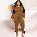 Naomi Plus Size Leopard Print Contrast Color Casual Two-Piece Suit - Vestir en Moda