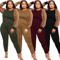 Naomi Plus Size Leopard Print Contrast Color Casual Two-Piece Suit - Vestir en Moda