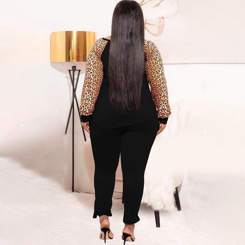 Naomi Plus Size Leopard Print Contrast Color Casual Two-Piece Suit - Vestir en Moda