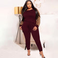 Naomi Plus Size Leopard Print Contrast Color Casual Two-Piece Suit - Vestir en Moda
