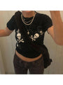 Natalie Hip Hop Black Skull Printed Tees - Vestir en Moda