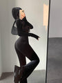 Nataly Fashion Black Velvet Slim Long Sleeve Jumpsuits - Vestir en Moda