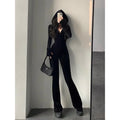 Nataly Fashion Black Velvet Slim Long Sleeve Jumpsuits - Vestir en Moda