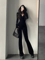 Nataly Fashion Black Velvet Slim Long Sleeve Jumpsuits - Vestir en Moda
