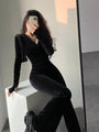 Nataly Fashion Black Velvet Slim Long Sleeve Jumpsuits - Vestir en Moda