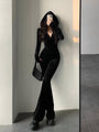 Nataly Fashion Black Velvet Slim Long Sleeve Jumpsuits - Vestir en Moda