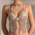 Nathan Exaggerated Fishnet Rhinestone Personality Nightclub Sexy Tassel Bra Body Chain - Vestir en Moda